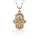 שרשרת חמסה משובצת יהלומים 0.90 קראט Hamsa - זהב צהוב - תמונה 2