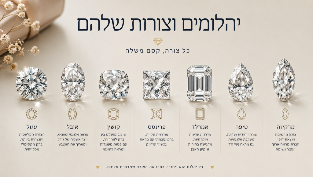 המדריך המלא: כך תבחרו את צורת החיתוך המושלמת ליהלום המעבדה שלכם 2 צורות יהלומים