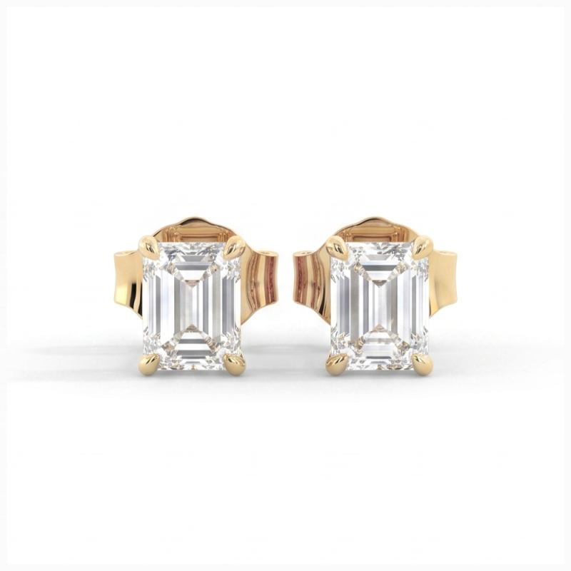 עגילים צמודים אמרלד יהלום מעבדה 1.8 קראט Prism - זהב צהוב - תמונה 2